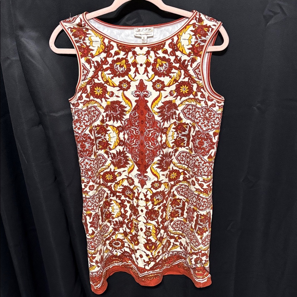 Sleeveless Red Patterned Shift Dress